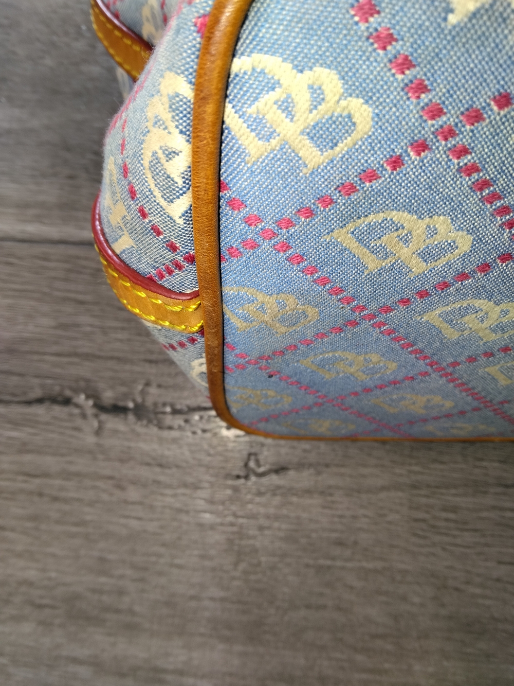 Dooney & Bourke Light Blue Logo Tote with Tan Leather Trim - Picture 14 of 15